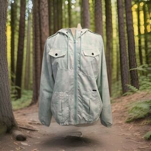 Volcom Enemy Lines Jacket Women's XL Hooded Lined Windbreaker Green Extra Large